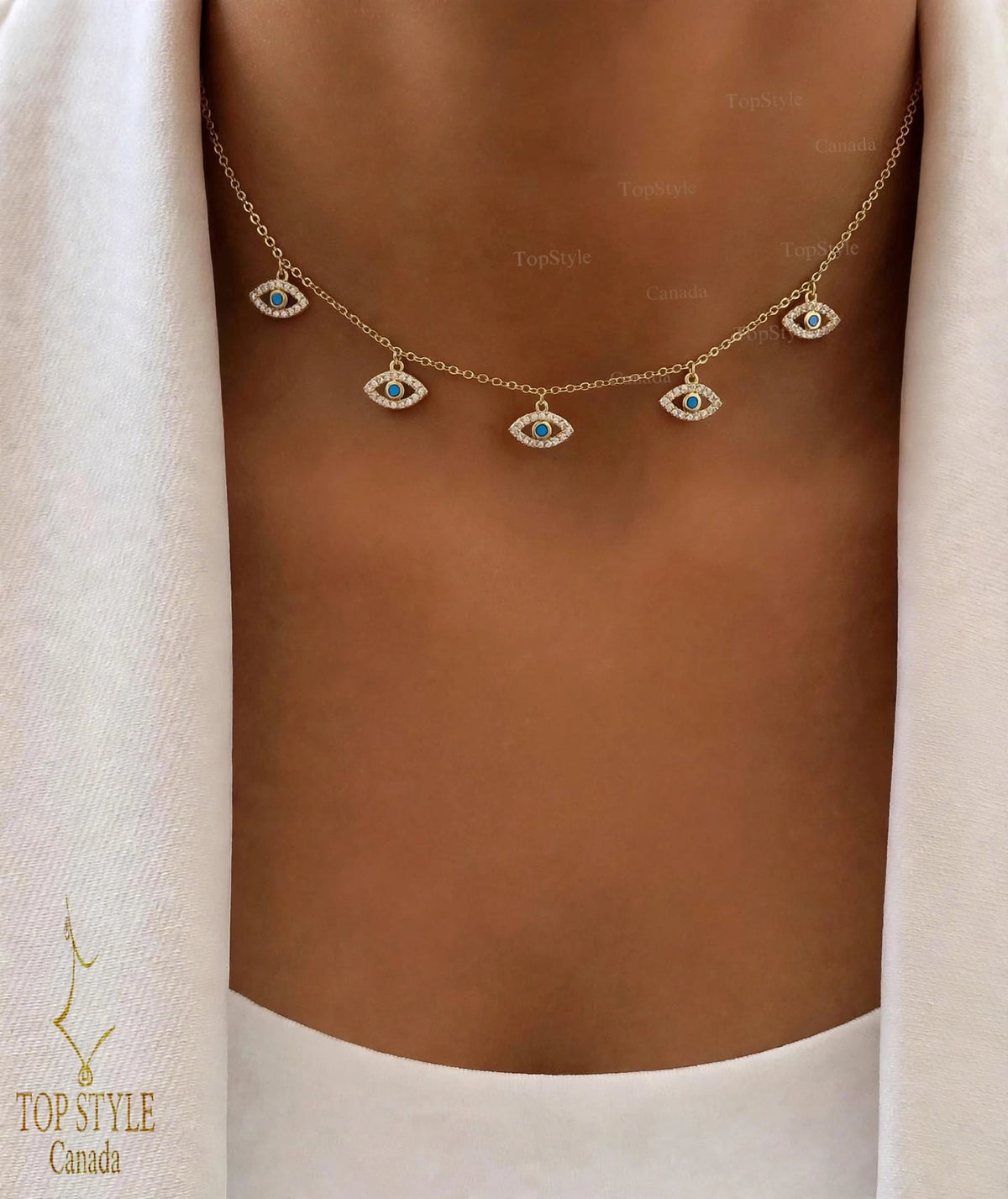 18K Gold Plated Nazar Glow Half Set (Choker Necklace + Earrings)