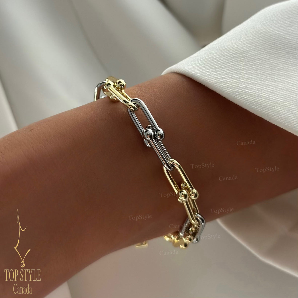 18K Gold Plated two tone link bracelet