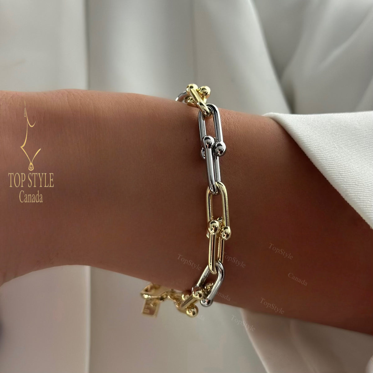 18K Gold Plated two tone link bracelet