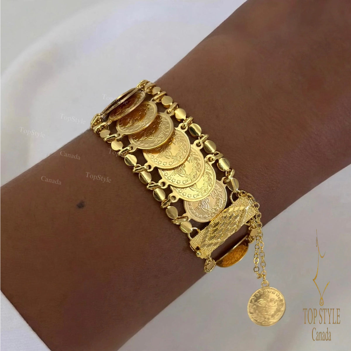 21K Gold Plated Ottoman Lira Coins Bracelet