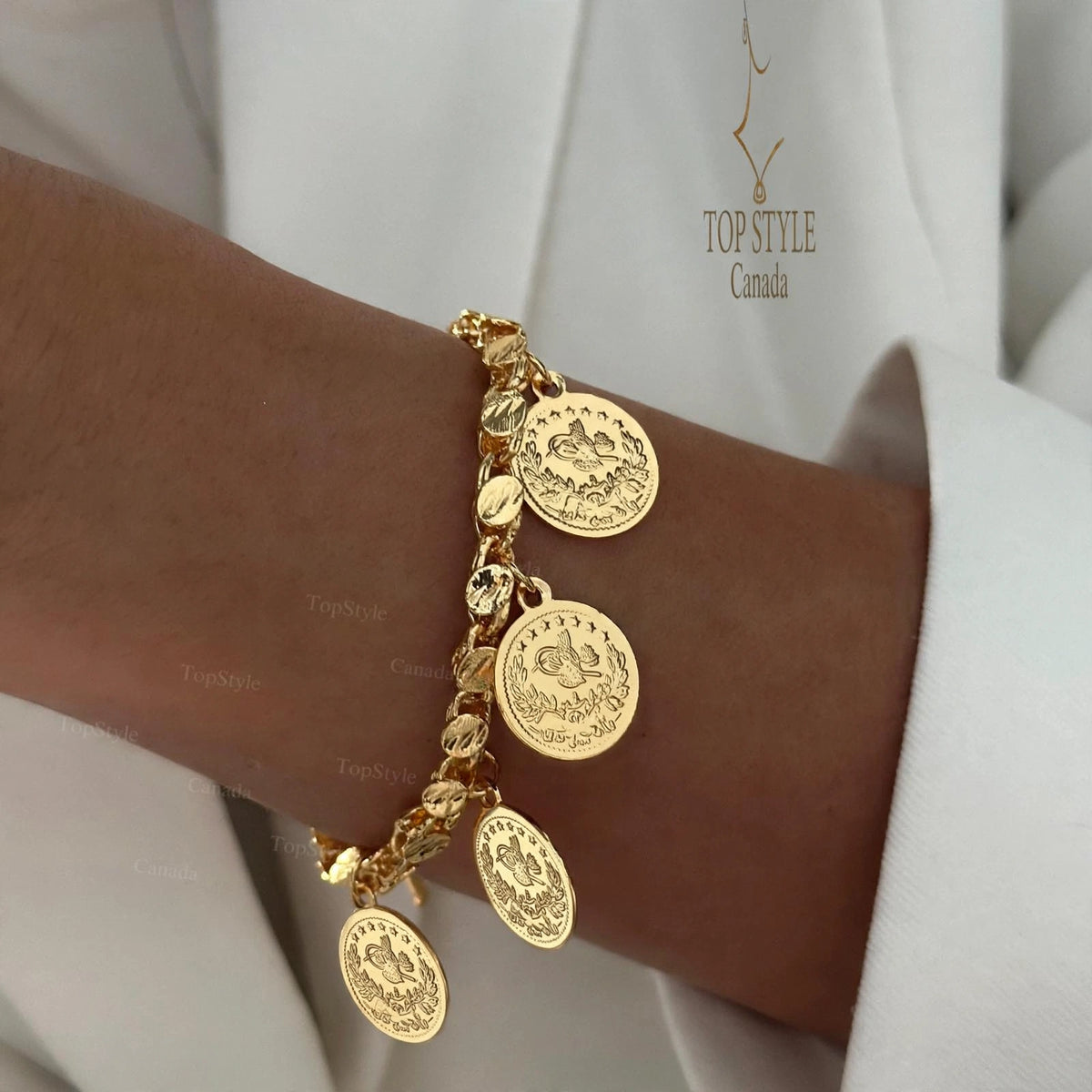 21K Gold Plated Coin Charm Bracelet