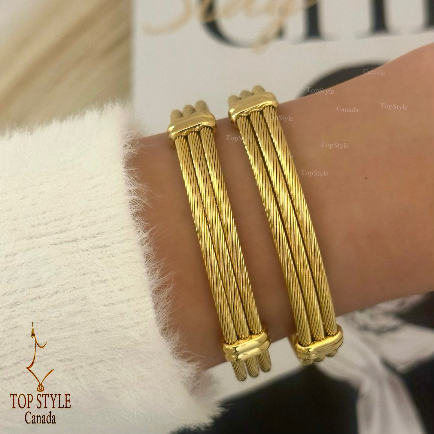 Gold-Plated Cable Cuff Bracelet