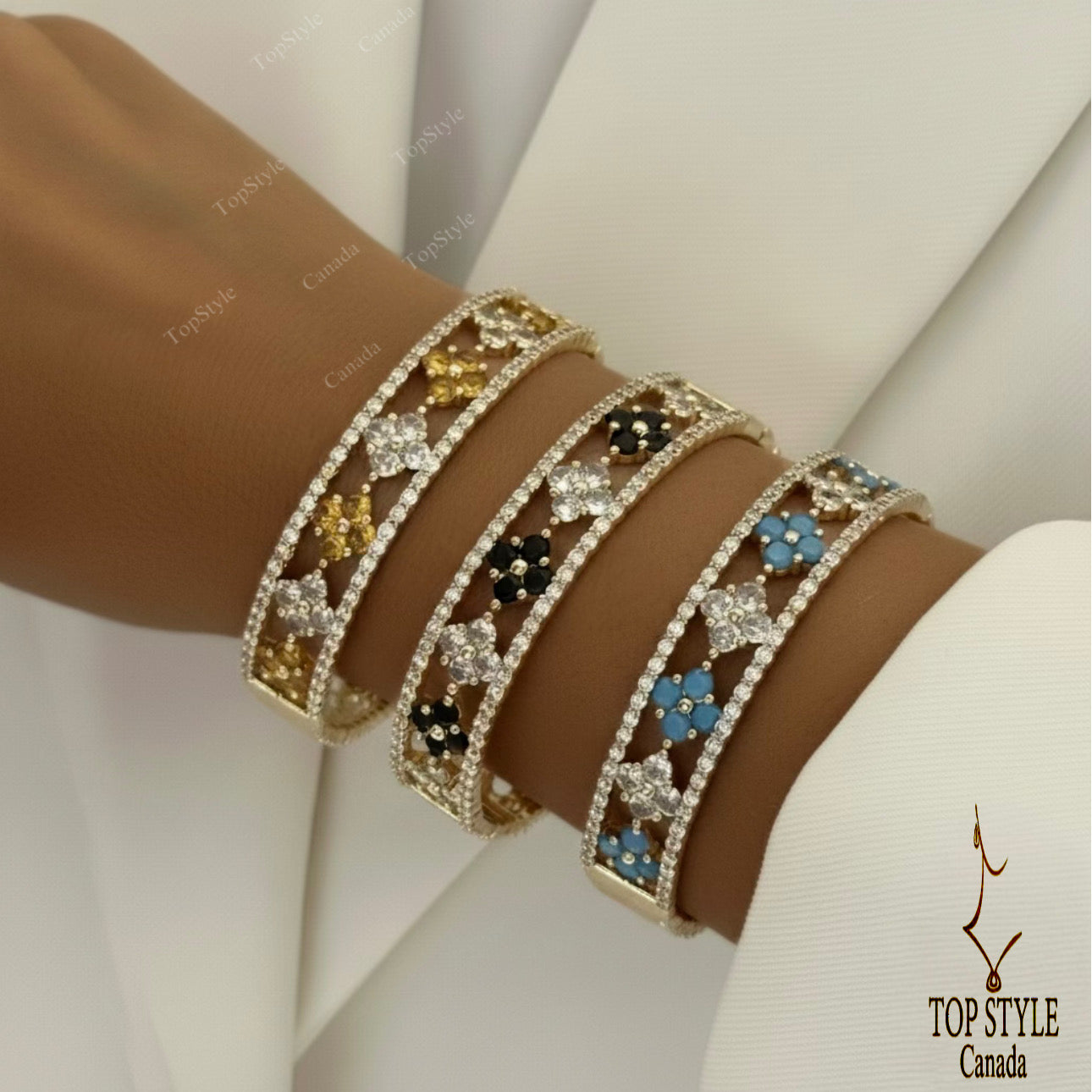 Gold-Plated Floral Sparkle Bangle
