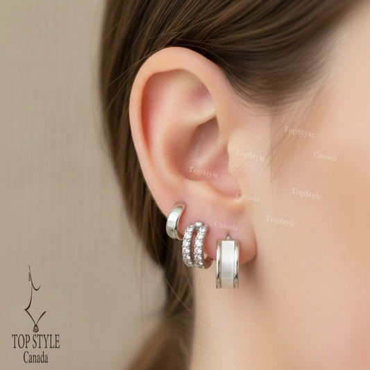 18K Gold Plated Stud Earrings Set For Multiple Piercing