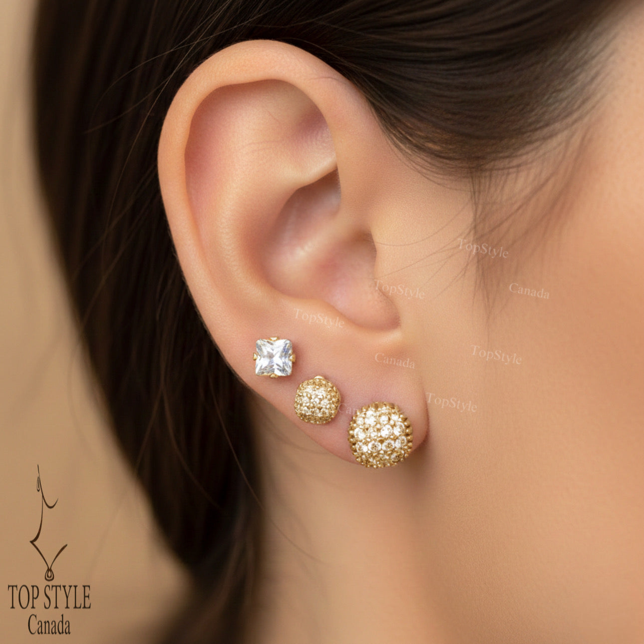 Boucles d'oreilles clous plaquées or pour piercings multiples