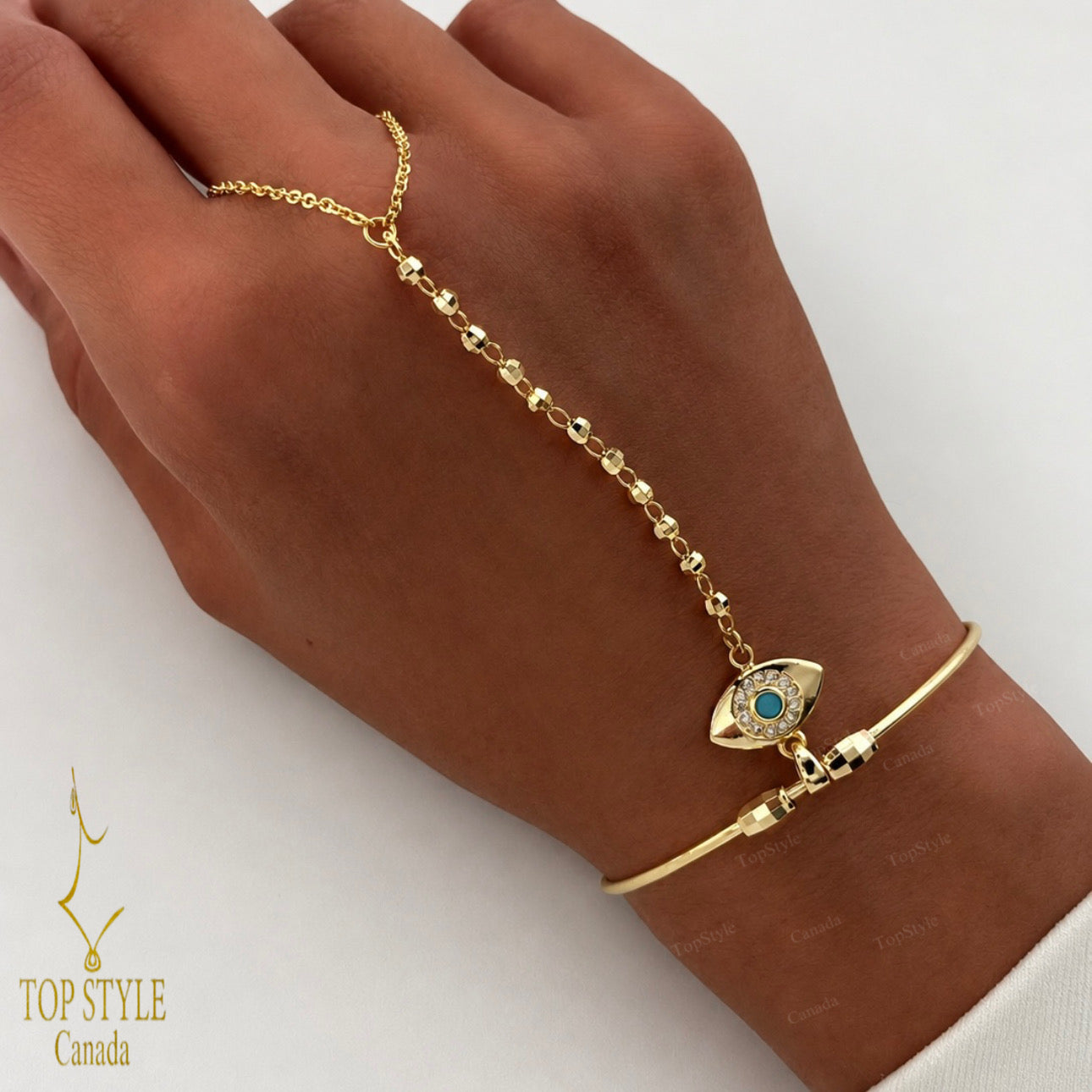 18K Gold Plated Evil Eye Hand Chain