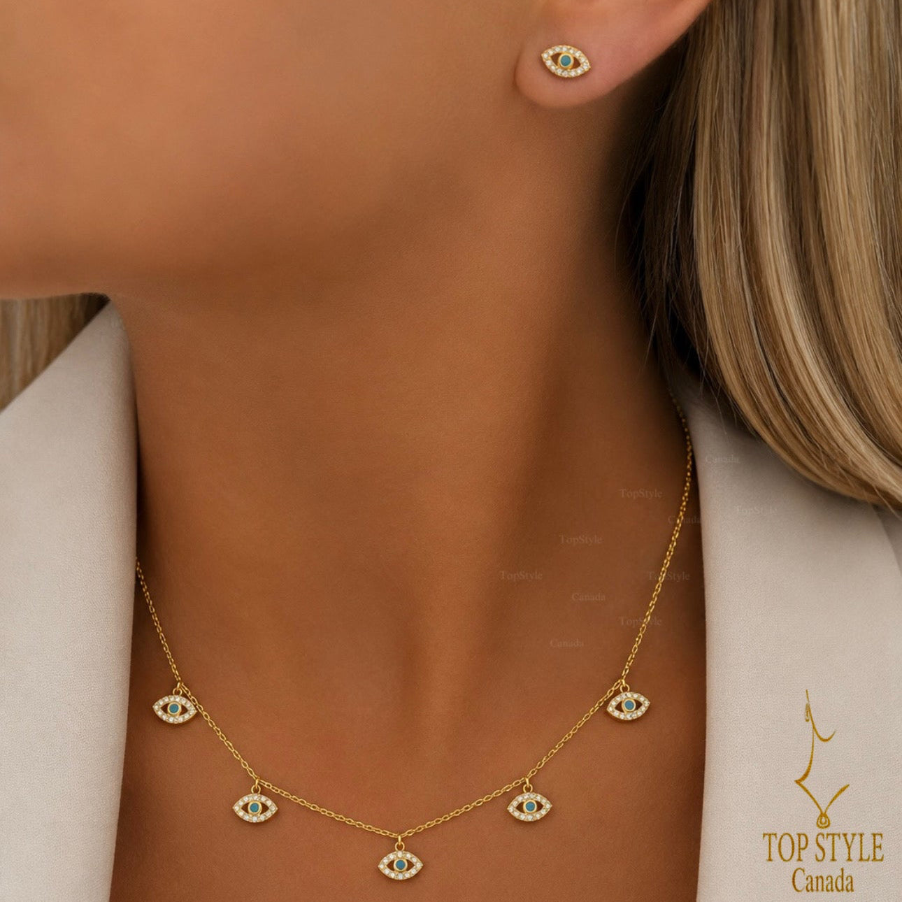 18K Gold Plated Nazar Glow Half Set (Choker Necklace + Earrings)