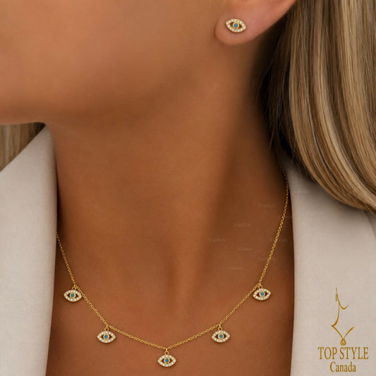 18K Gold Plated Nazar Glow Half Set (Choker Necklace + Earrings)