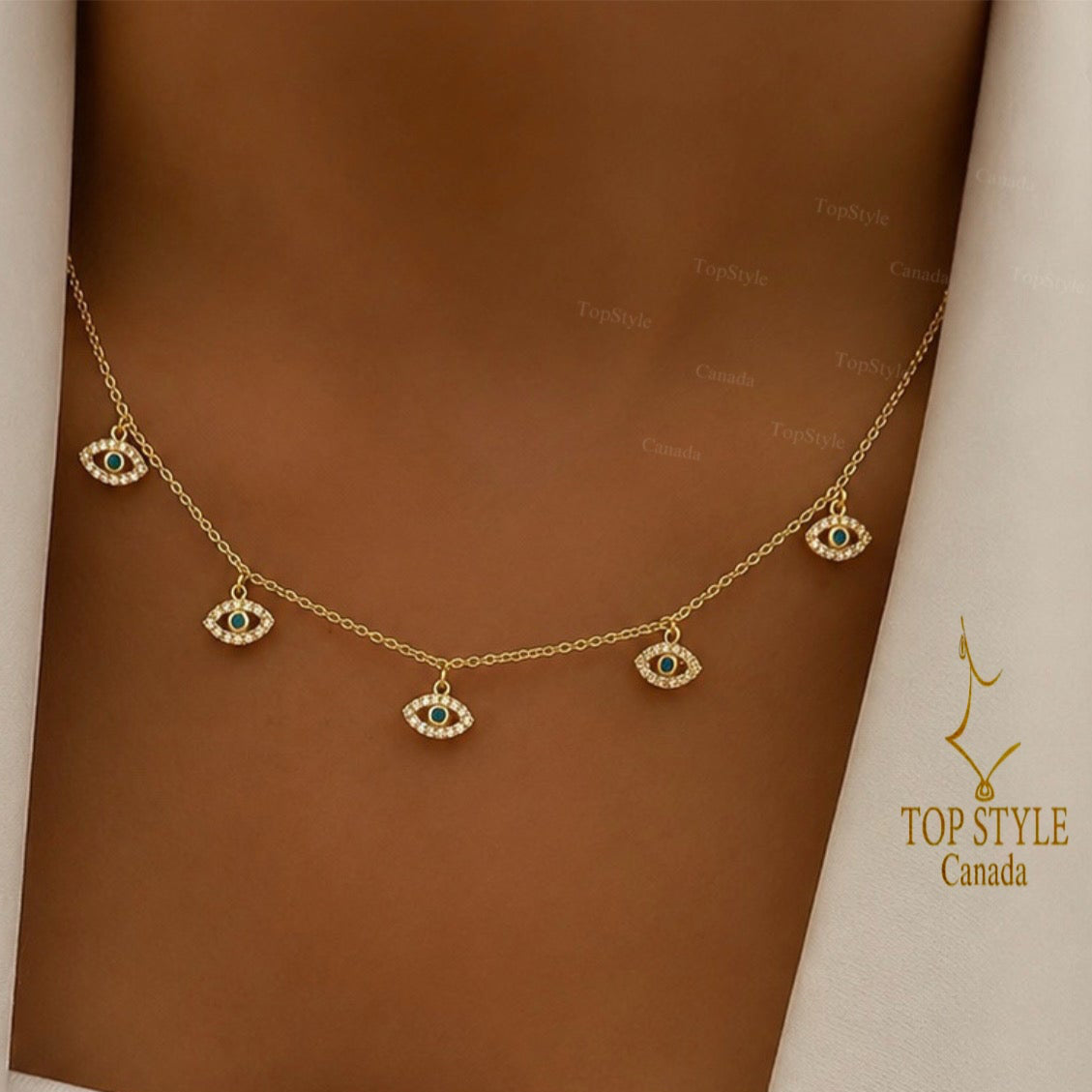 18K Gold Plated Nazar Glow Half Set (Choker Necklace + Earrings)