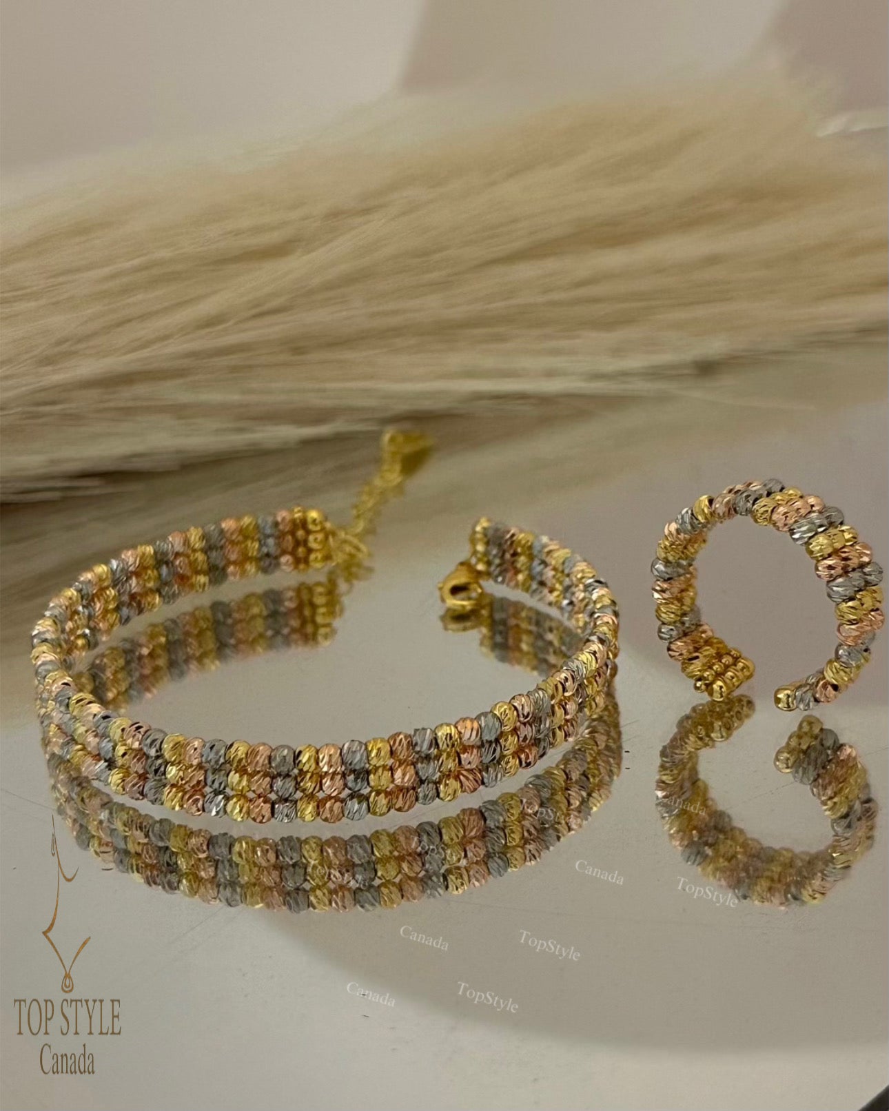 Tri-Color Dorica Set (Bracelet & Ring)