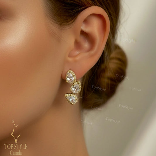 Luxe Triple Teardrop Pear-Cut Studs