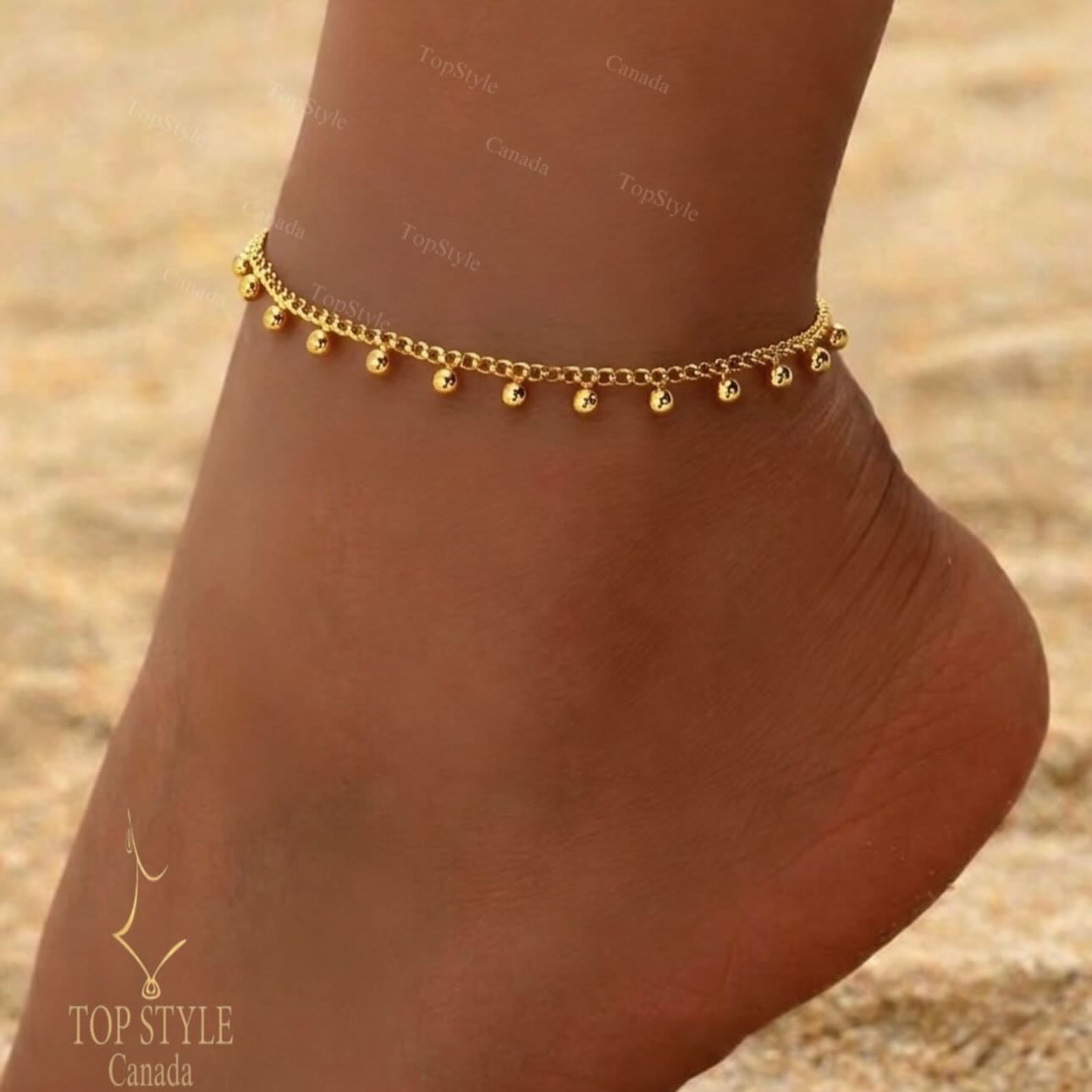 21k Gold-Plated Beaded Drop Chain Anklet