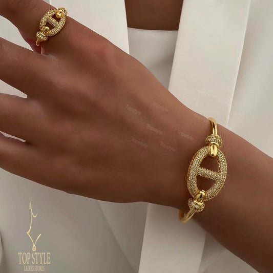 18K Gold-Plated Half Set (Bangle + Ring)