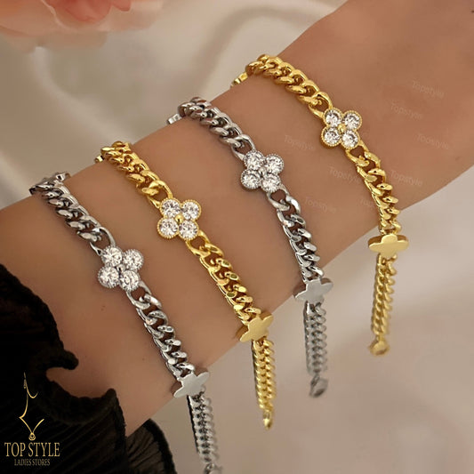 Gold-Plated Clover Chain Bracelet