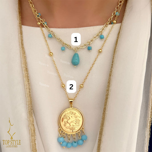 Gold-Plated Turquoise Stones Necklaces