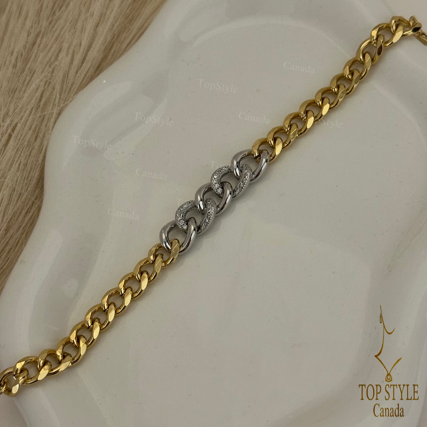 Bracelet chaîne bicolore plaqué or 21 carats