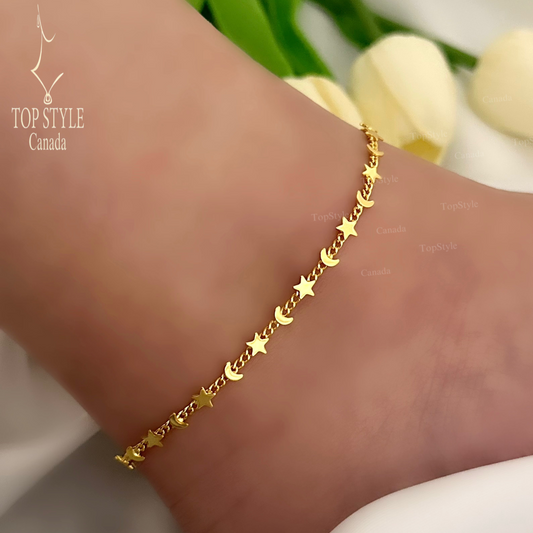 Star Moon Gold-Plated Anklet