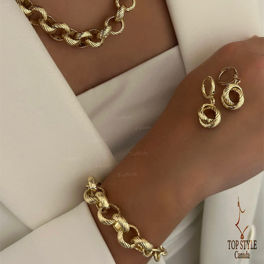 Twisted 18K Gold Plated Statement Set