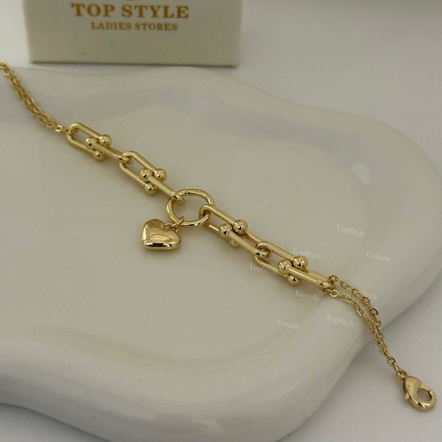 Gold Plated Mini Heart Charm Link Bracelet