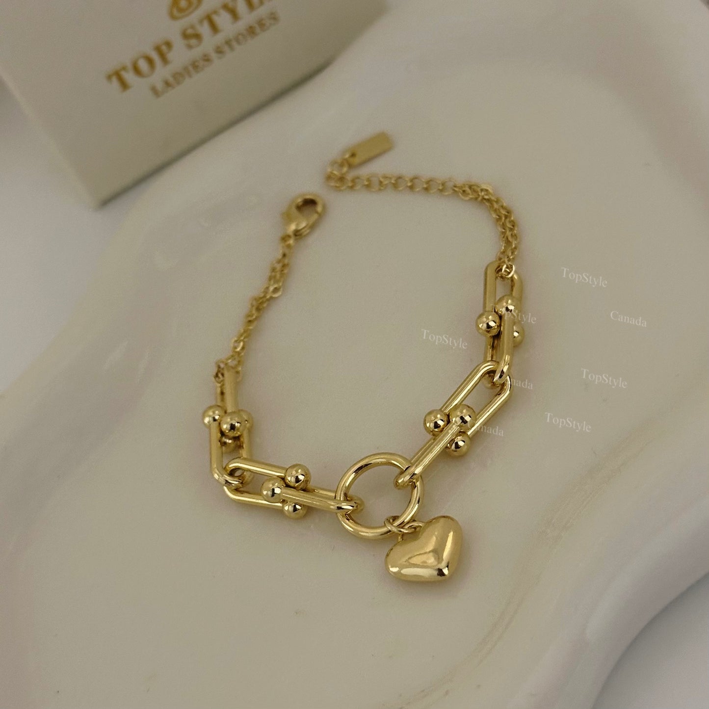 Gold Plated Mini Heart Charm Link Bracelet