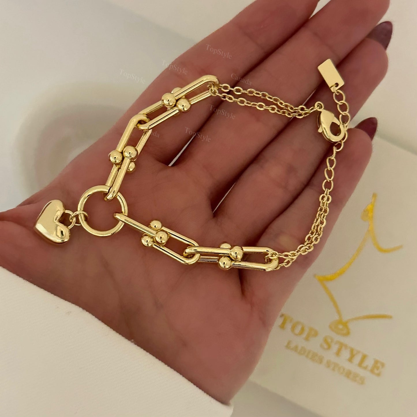 Gold Plated Mini Heart Charm Link Bracelet