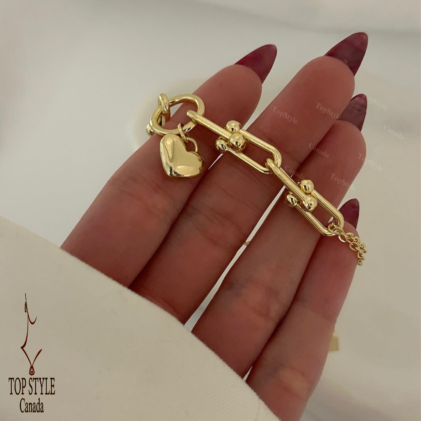 Gold Plated Mini Heart Charm Link Bracelet
