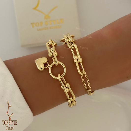 Gold Plated Mini Heart Charm Link Bracelet