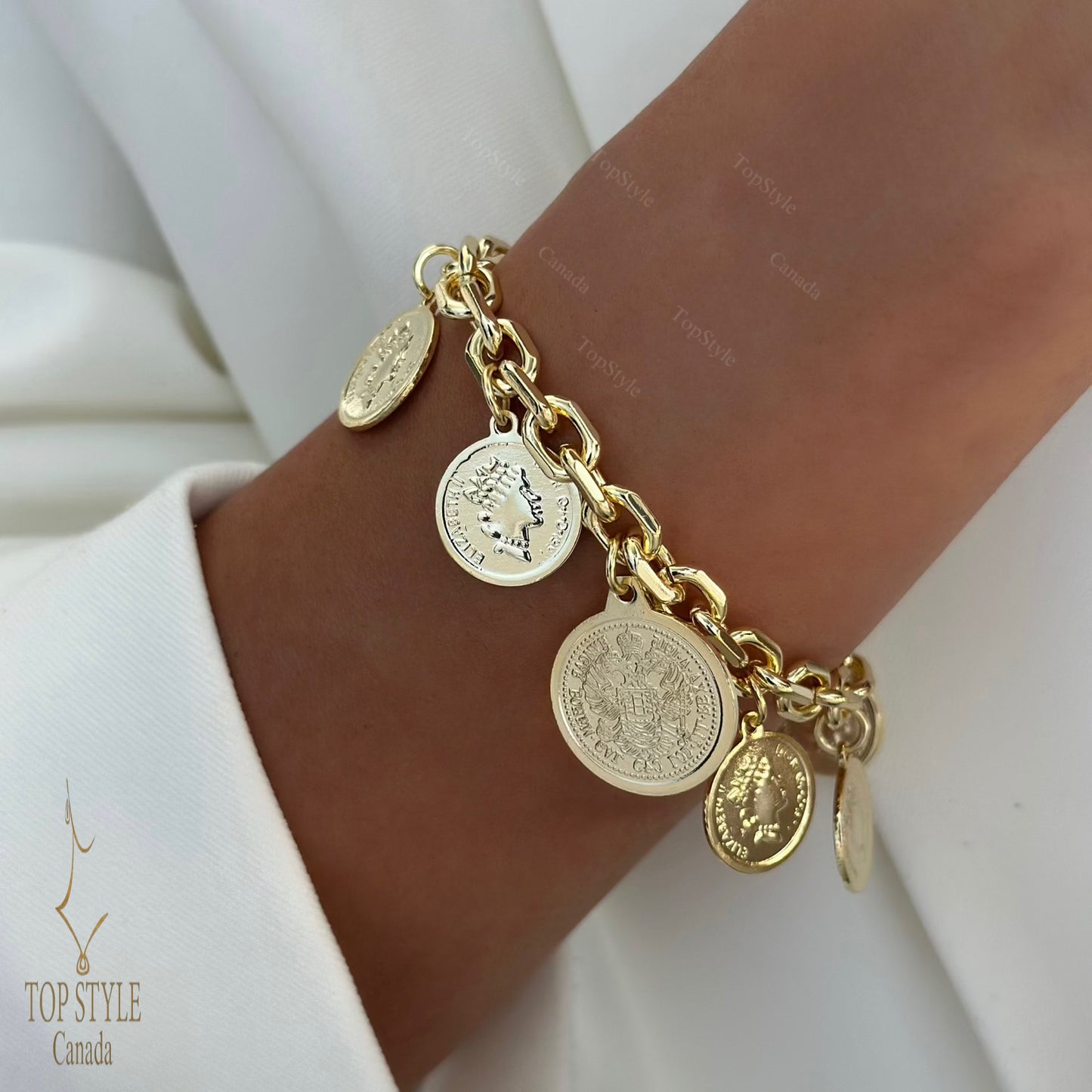 18K Gold Plated Coin Charm Bracelet