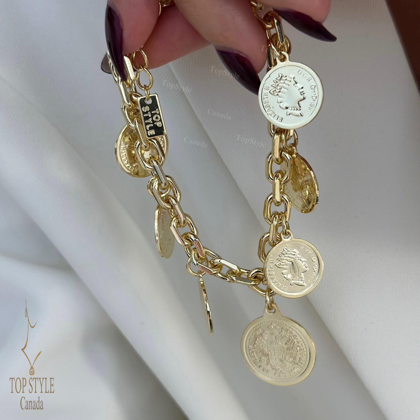 18K Gold Plated Coin Charm Bracelet