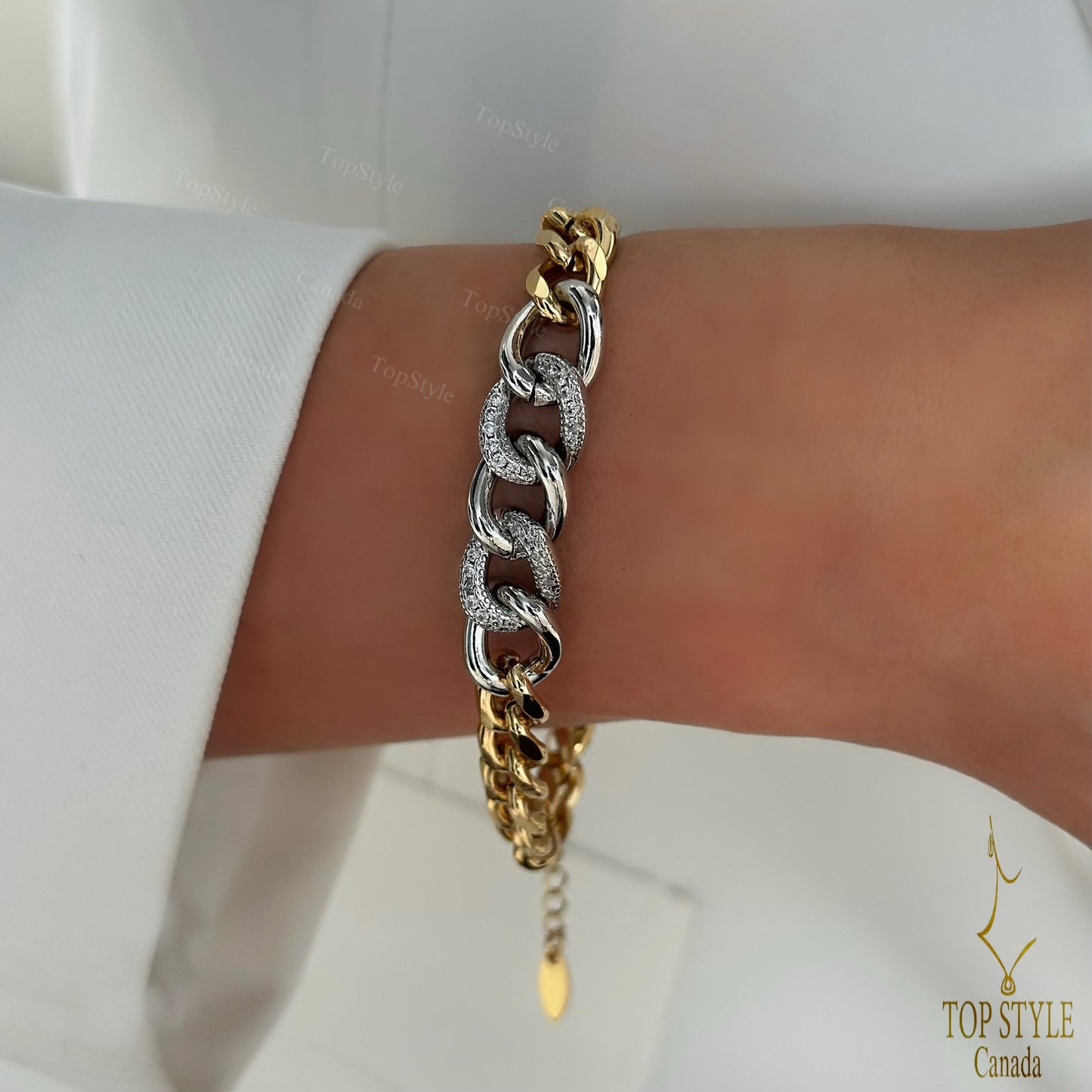 Bracelet chaîne bicolore plaqué or 21 carats