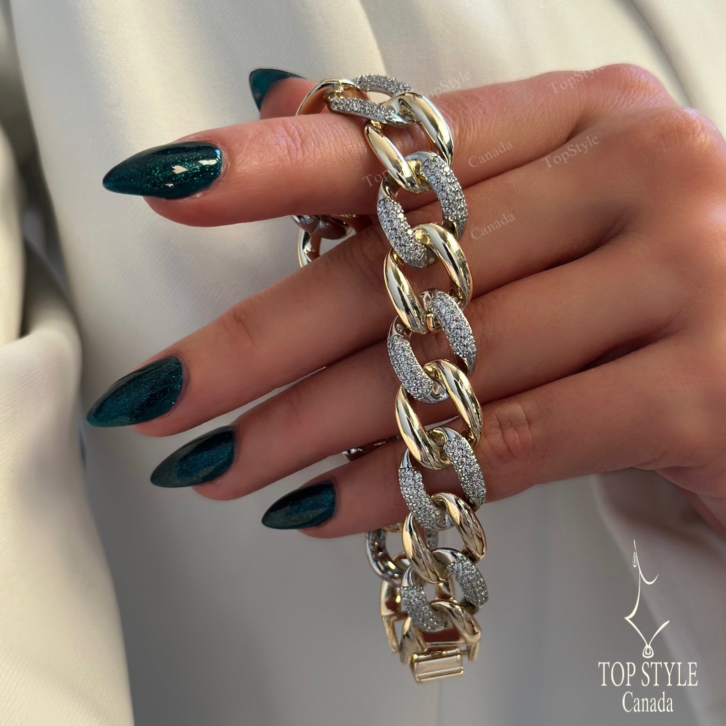Bracelet chaîne maillons pavés bicolore – Plaqué or 18 carats