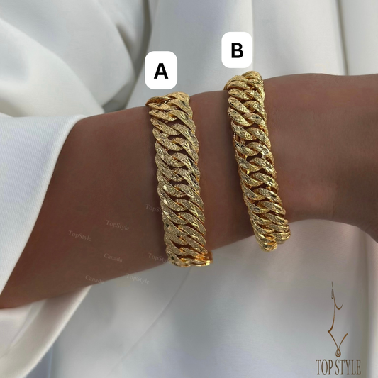 21K Gold Plated Textured Curb Link Bracelet Collection