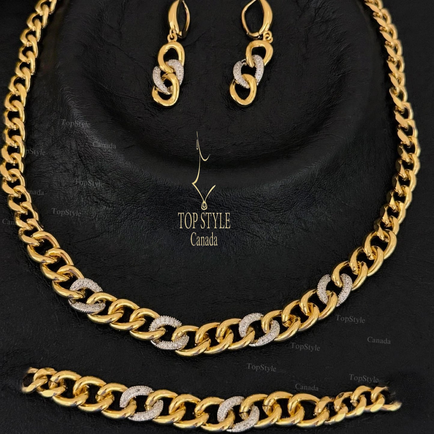 Luxury Cuban Link (3Pcs) Set with Pavé Zirconia - 21K Gold Plated