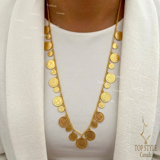 Classic Coin Charm Necklace-21K Gold Plated