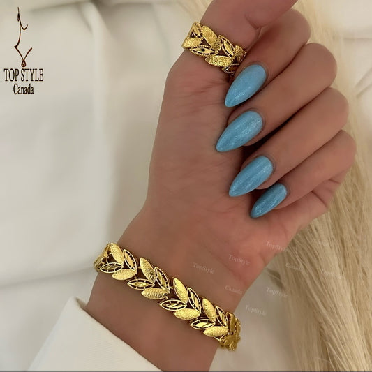 21k Gold Plated Leaf Half Set (Bracelet + Adjustable Ring)