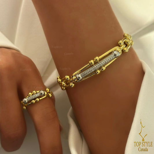Two-Tone Gold-Plated Link Half Set (Bangle + Ring)