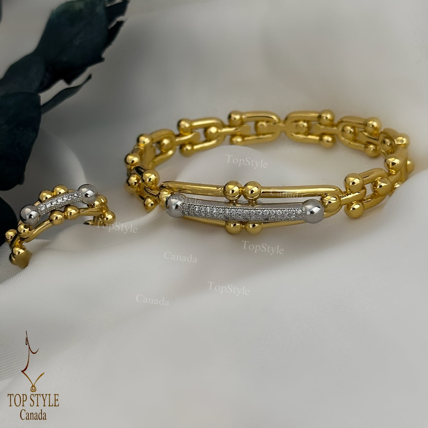 Two-Tone Gold-Plated Link Half Set (Bangle + Ring)