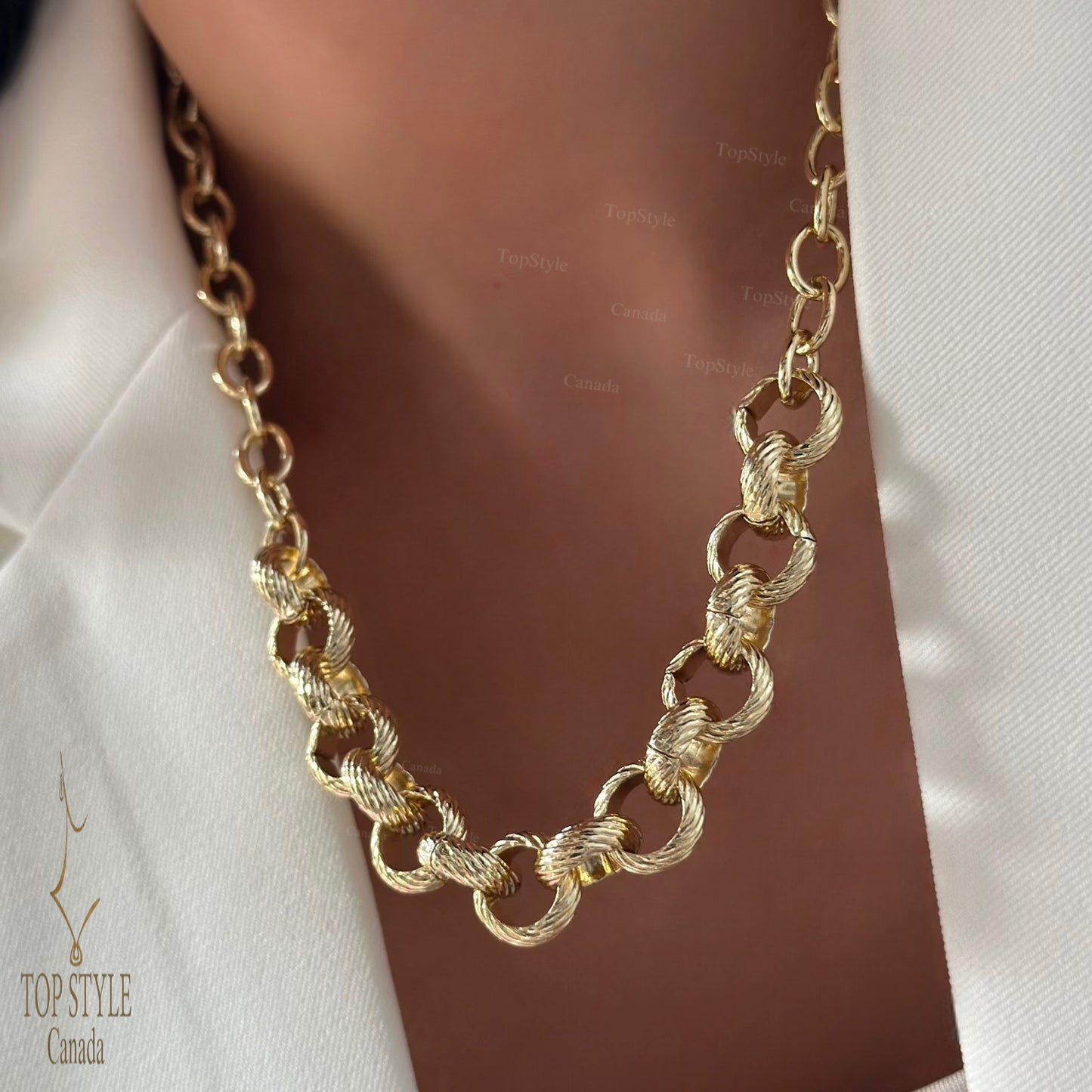 Parure imposante plaquée or 18 carats torsadée (3 pièces)