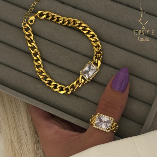 21K Gold Plated Chain Half Set (Bracelet+Ring)