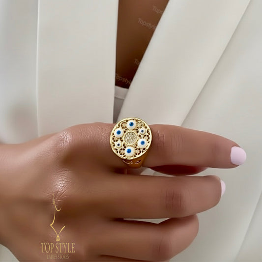 Gold Plated Evil Eye Coin Ring