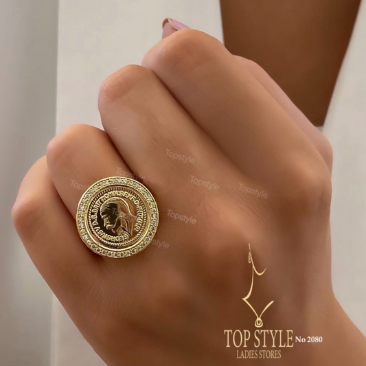 18K Gold Plated Adjustable Coin Ring