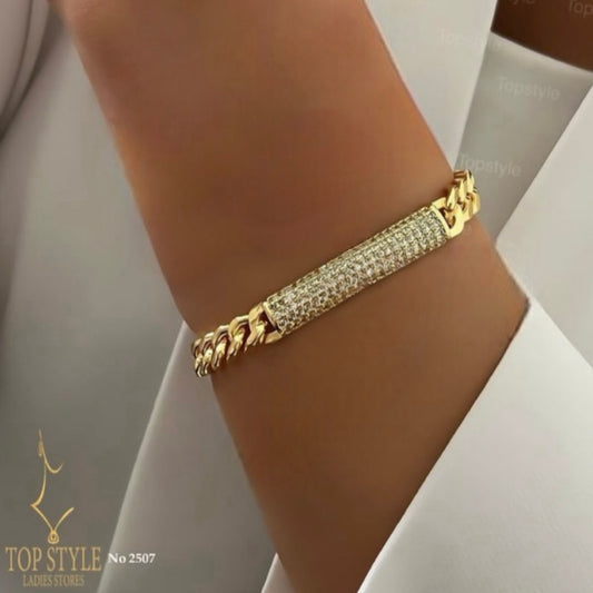 21K Gold-Plated CZ Bar Chain Bracelet